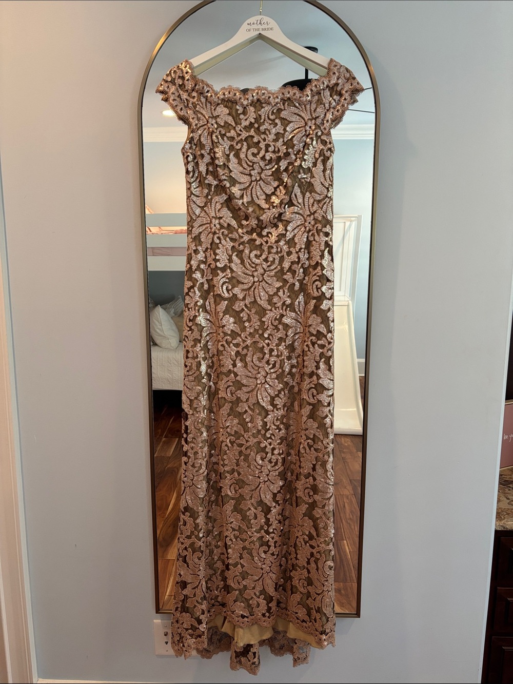 Anthropologie Rose Gold Floral Lace Maxi Dress